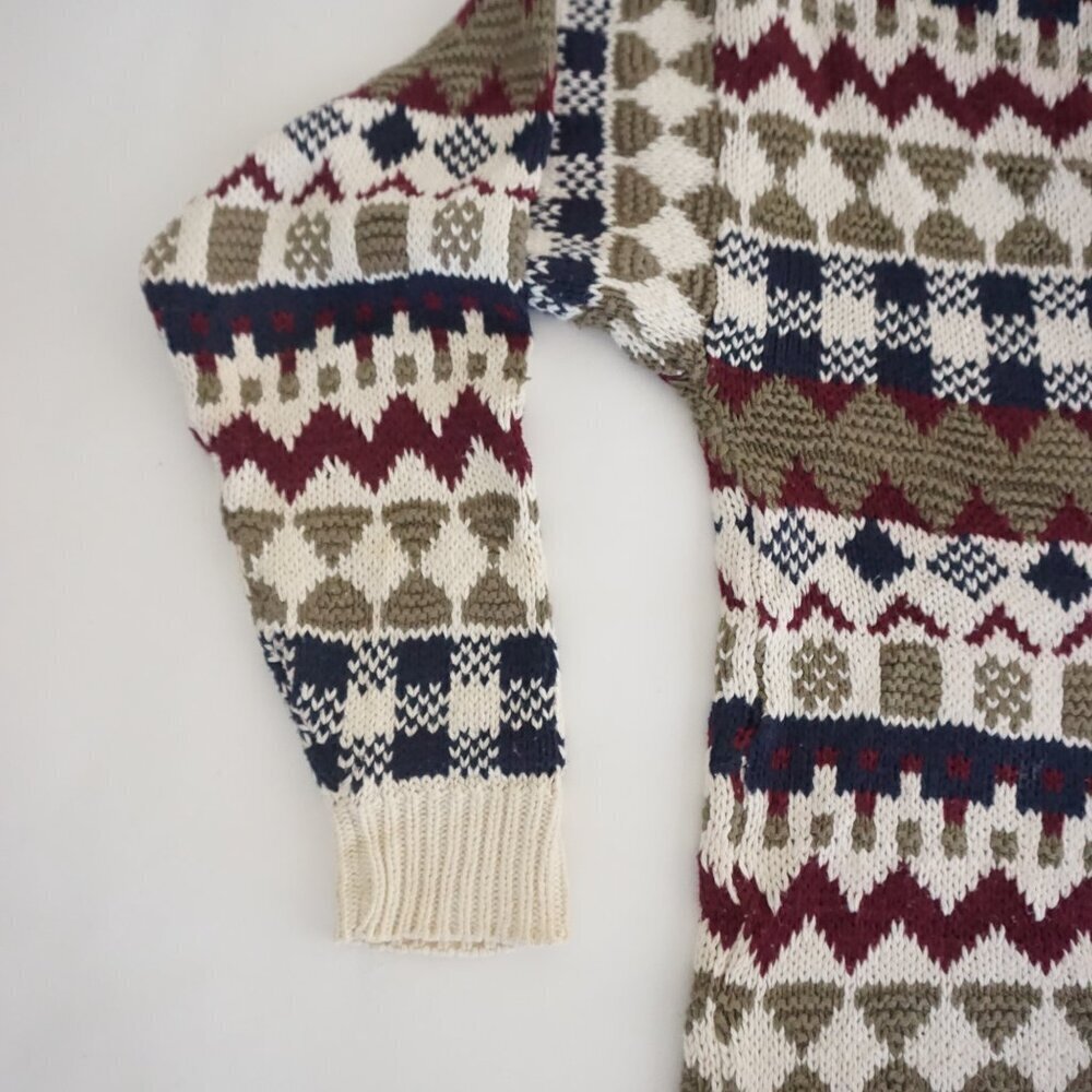 Vintage Adirondack beige navy cotton knit geometric sweater Cabincore Retro M - Picture 7 of 10